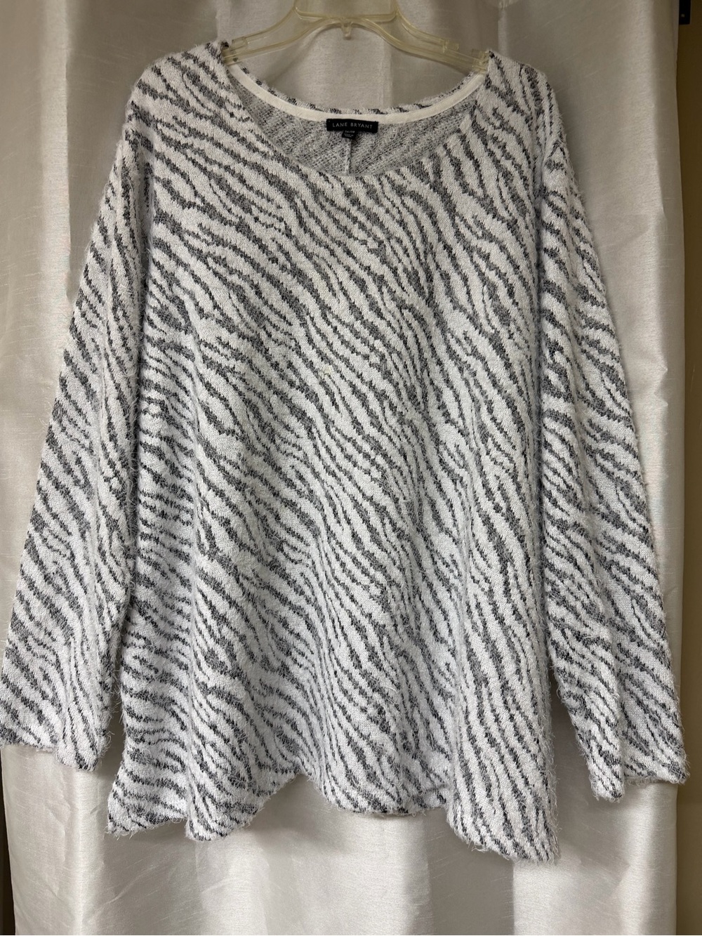 Lane Bryant White & Gray Zebra-Print Crewneck Sweater